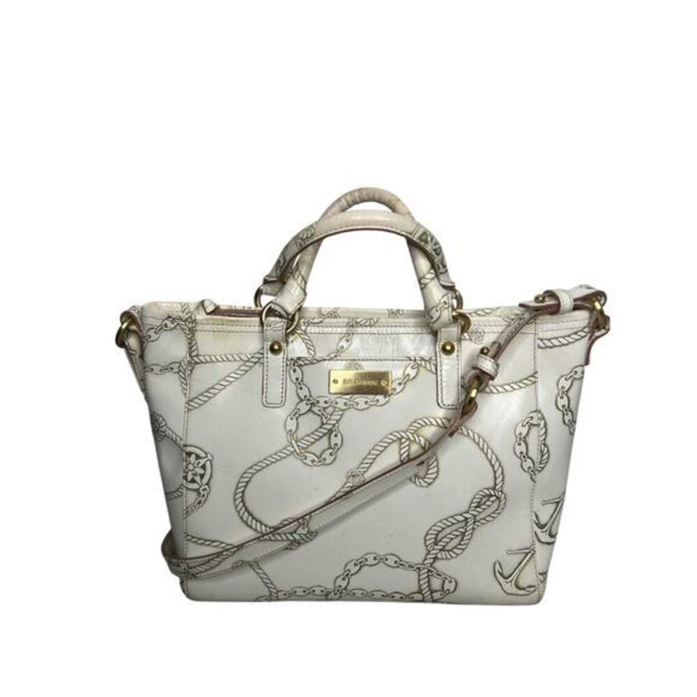 Brahmin Mini Arno White and Gold Toned Nautical Handbag Purse